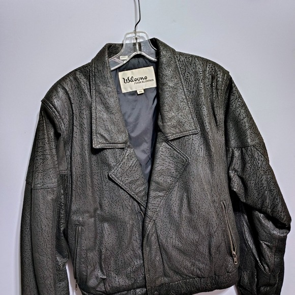 Vintage Wilsons Suede Leather 80's Glam Womens Jacket Textured Black Size 38 - Picture 2 of 16